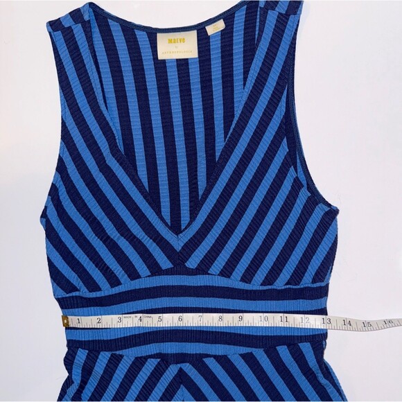 Maeve Anthropologie Bisevo Ribbed Blue Striped Maxi Dress Sleeveless Petite S - Picture 11 of 16